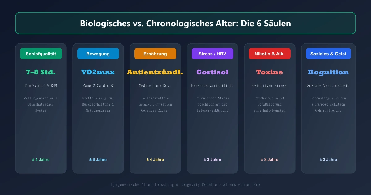 Biologisches Alter vs Chronologisches Kalenderalter Einflussfaktoren und Longevity Säulen